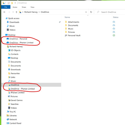 Graphic showing difference between OneDrive Personal & OneDrive Business on Explorer